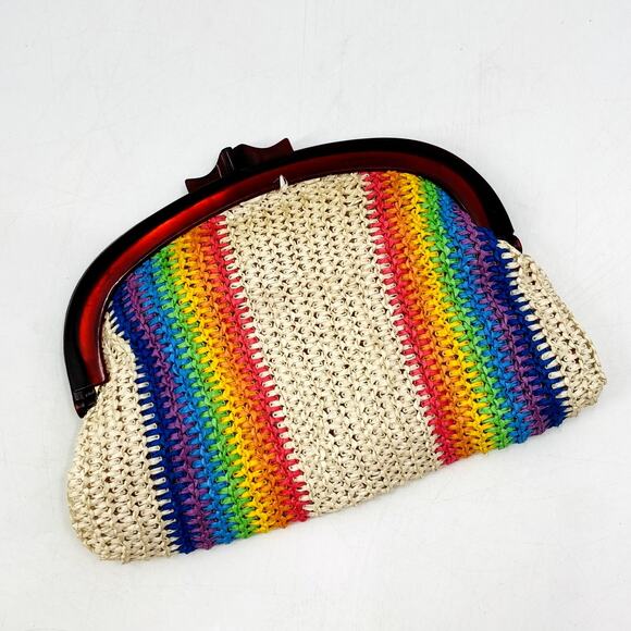 Vintage mci weaved rainbow stripe clutch